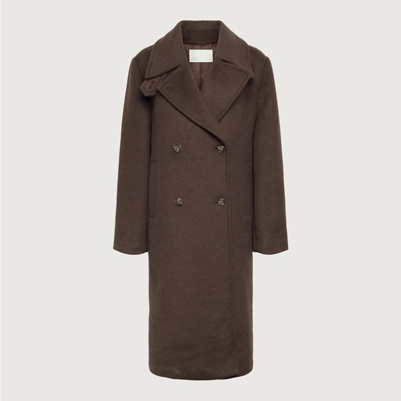 OAK + FORT Jackets & Blazers - OAK + FORT Dark Brown Double-Breasted Pea Coat